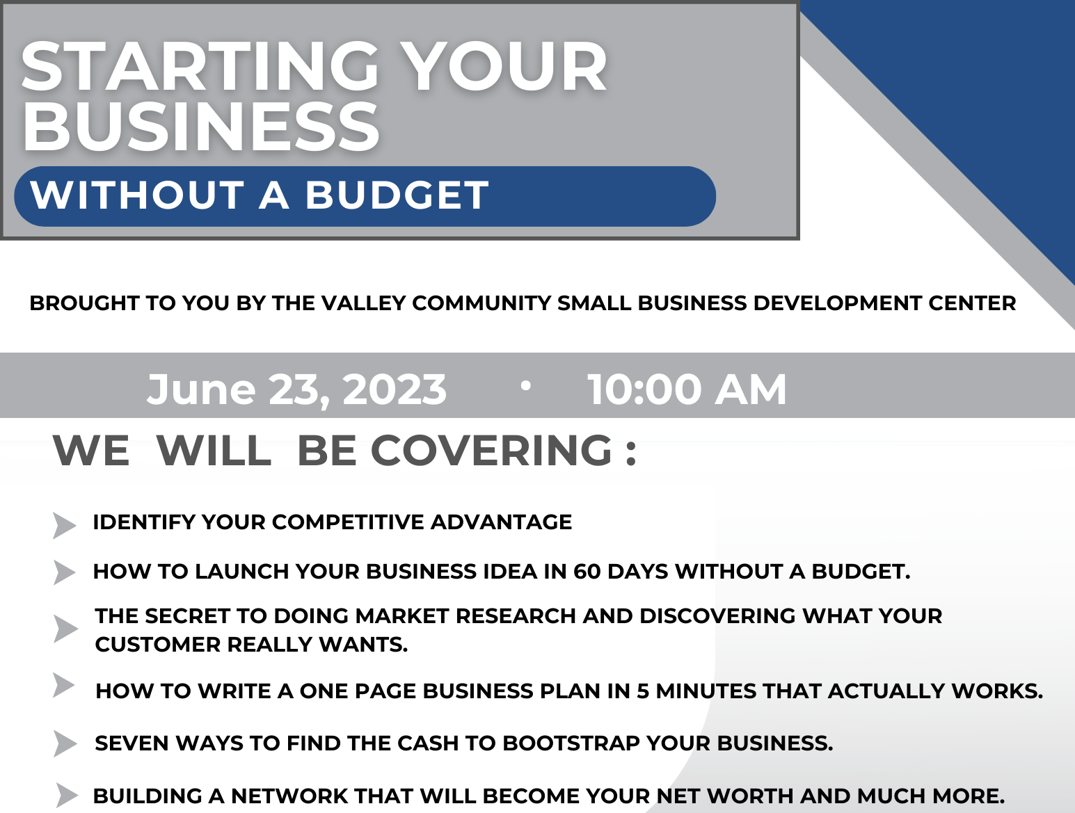 The thumbnail for the webinar "Starting Your Business without a Budget"